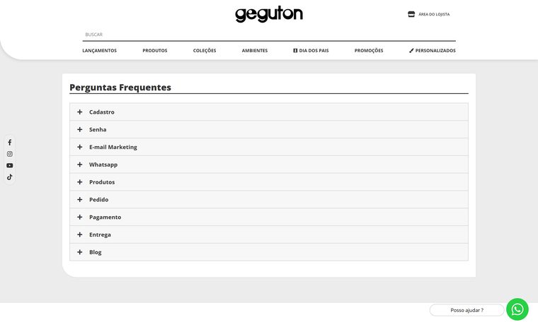 FAQ atual: categorias listadas mas com as respostas em branco