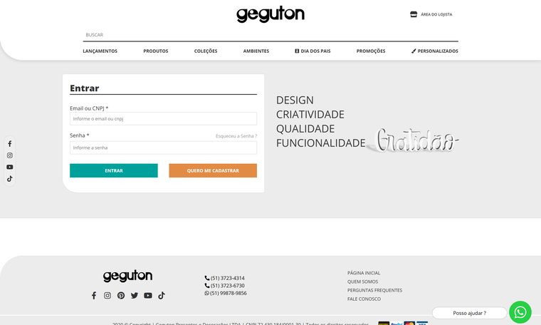 Área do Lojista atual: caixa de login com Email/CNPJ e senha, sem nenhuma explicação do atacado